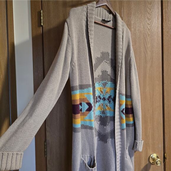 Pendleton Sierra Springs Aztec Southwestern Cotton Wool Long Open Cardigan - Picture 4 of 13